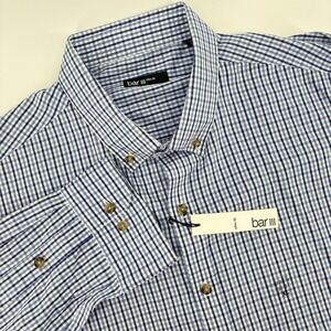 Bar III Mens Slim Fit Gingham Dress Shirt Blue White 100% Cotton 17-17.5 36-37